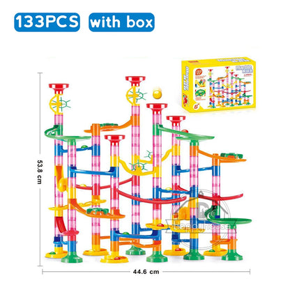 Marble Run Race Track Building Blocks Kids 3D Maze Ball Roll Toy DIY Marble Run Race Coaster Set 80/105/109/133pc Christmas Gift