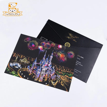4PCS Scratch Art Paper World Landmarks Animals Painting Toy with Stylus Stress Relief Drawing Kids Adult Gift Glow in Dark Craft